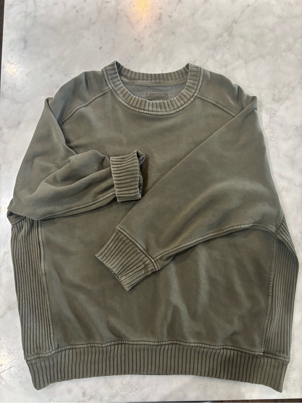 aerie Large Oversized Cotton Olive Green Crewneck Sweatshirt